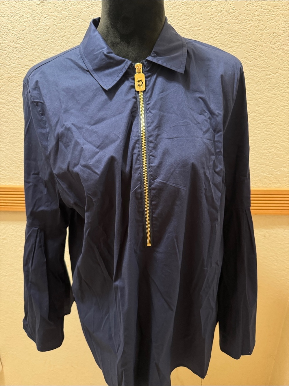 Michael Kors Navy Pullover Shirt Jacket with Gold Zip NWT size XL